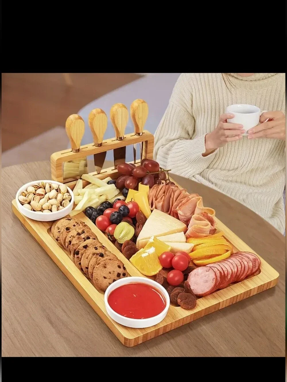 Bamboo Charcuterie Board With Knife Set